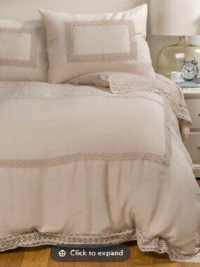 Melange Catrine Linen Crochet Lace 3 Piece Duvet Set King Sz  Blush Pink